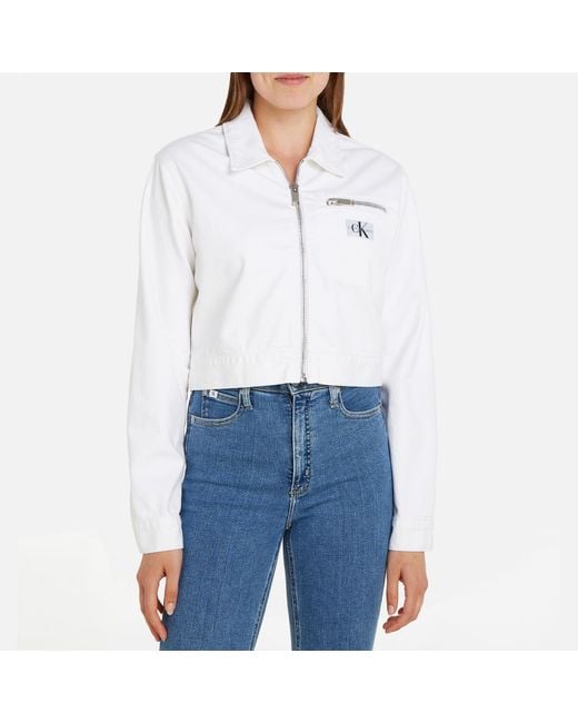 Calvin Klein White Zipped Recycled Denim Jacket