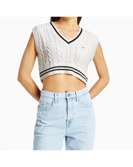 Tommy Hilfiger Tjw Super Crop Cable Vest in Blue | Lyst Australia
