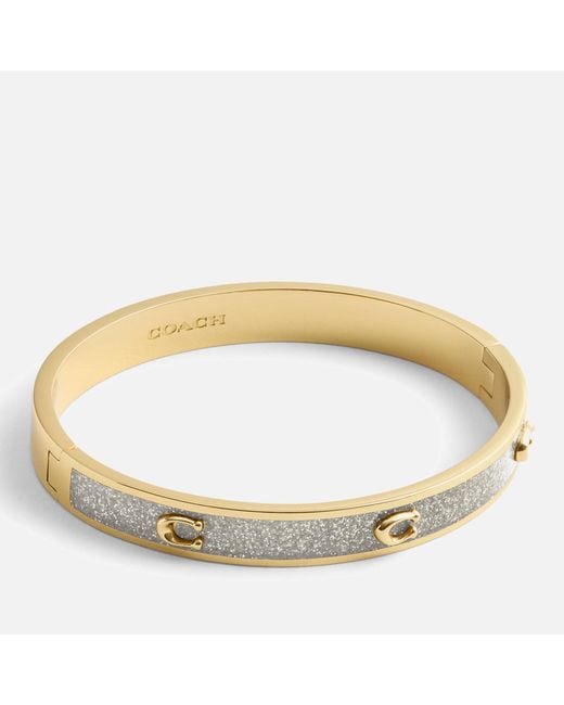COACH Metallic Signature C Glitter Silver-tone Bangle Bracelet
