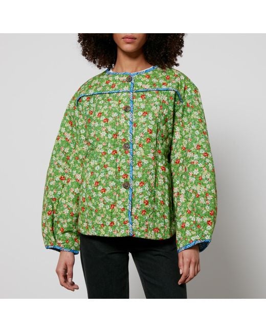Damson Madder Green Markey Floral-print Quilted Cotton Jacket