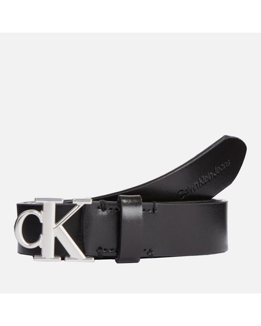 Calvin Klein Black Round Mono Plaque Leather Belt