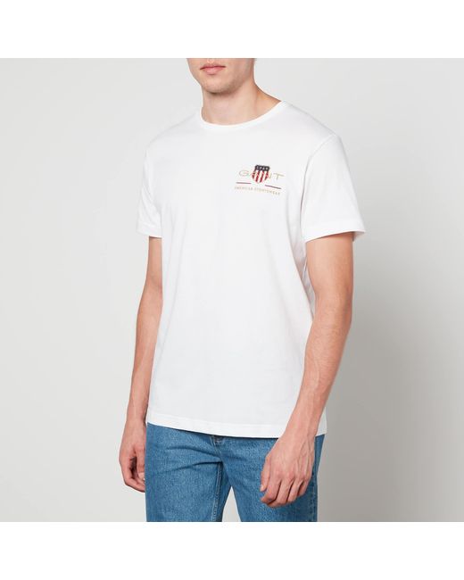 GANT Archive Embroidered Logo Cotton-jersey T-shirt in White for Men | Lyst