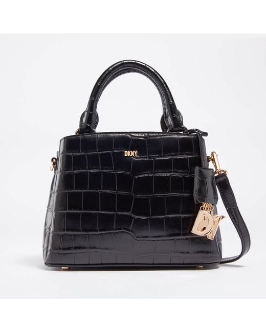 DKNY Black Paige Croc-effect Leather Crossbody Satchel Bag