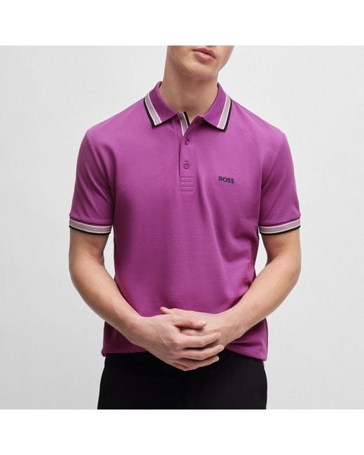 Boss Purple Paddy Cotton-piqué Polo Shirt for men