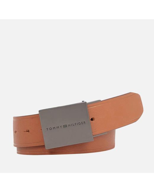 Tommy Hilfiger Brown Plaque Buckle Leather Belt for men