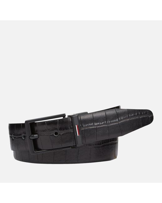 Tommy Hilfiger Black Business Croc-effect Leather Reversible Belt for men