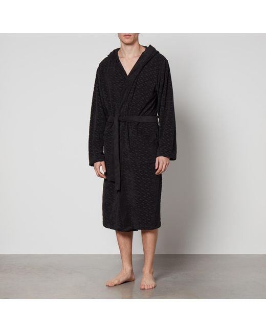 BOSS by HUGO BOSS Cottonblend Terry Dressing Gown in Black for Men Lyst