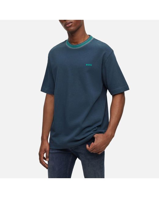 Boss Blue Teglitchknit Cotton-jersey T-shirt for men