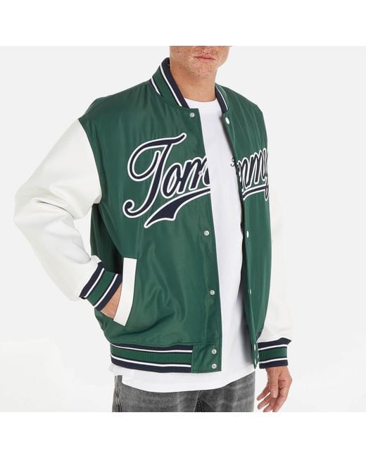 Tommy Hilfiger Satin Letterman Jacket in Green für Herren