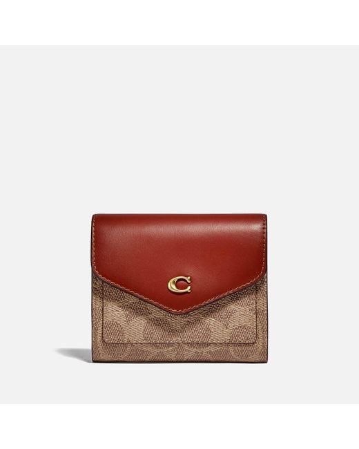 COACH Red Colorblock Coated Canvas Signature Wallet