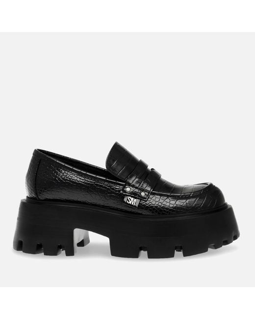 Steve Madden Black Madlove Croco Faux Leather Loafers