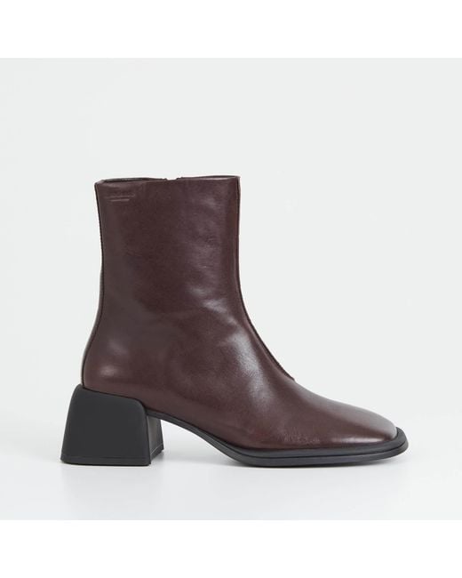 Vagabond Brown Ansie Flared Heel Leather Ankle Boots