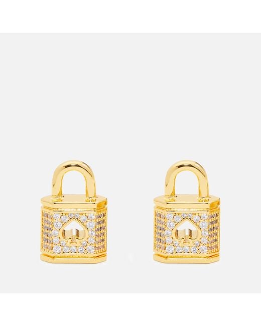 Kate Spade Yellow Lock And Spade Gold-tone And Cubic Zirconia Pavé Studs
