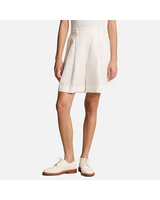 Polo Ralph Lauren White Linen-blend High-waisted Shorts