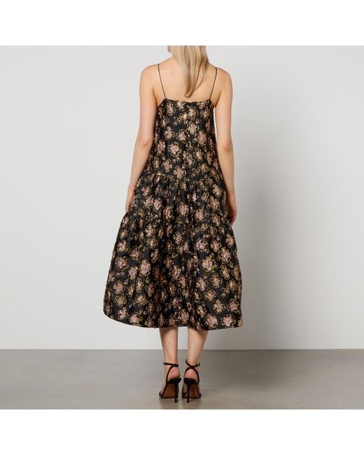 Sister Jane Dream Floral-Jacquard Cloqué Midi Dress in Black