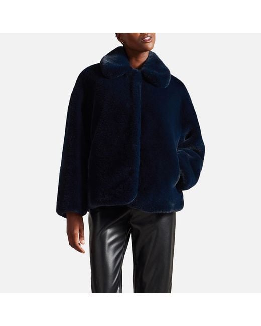 Ted Baker Liliam Statement Collar Faux Fur Coat in Blue | Lyst