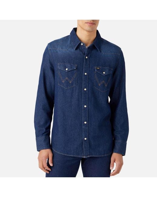 Wrangler Blue Regular Fit Denim Shirt for men