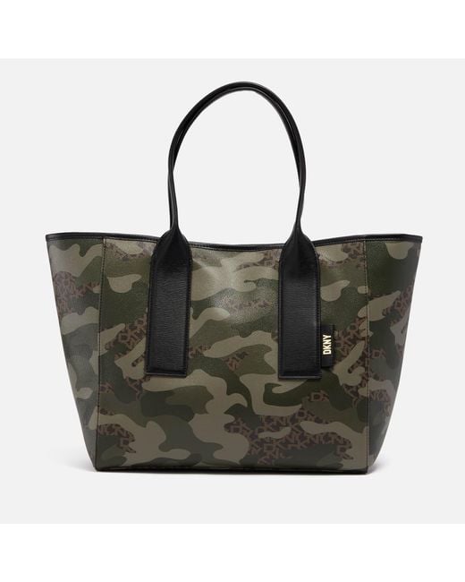 DKNY Black Grayson Camo Large Faux Leather Tote Bag