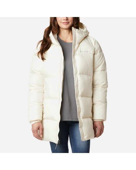 Columbia White Puffect Hooded Nylon Puffer Jacket