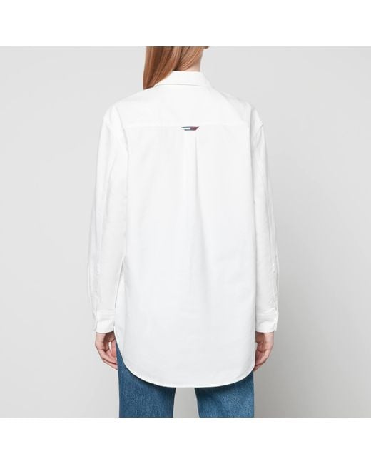 Tommy Hilfiger White Logo Badge Boyfriend Cotton Shirt