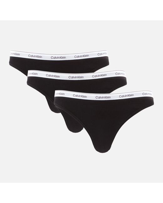 Calvin Klein Black Modern Three-pack Logo Stretch-jersey Thongs