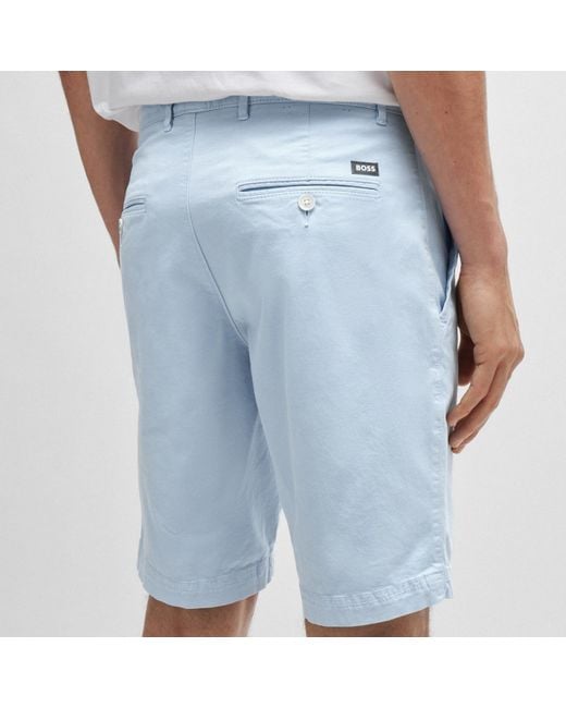 Boss Blue Slice Cotton-Blend Twill Smart Shorts for men