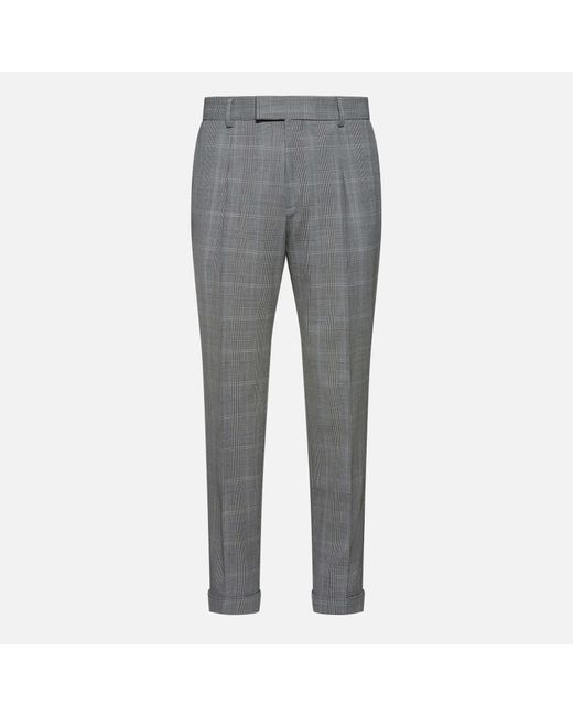 Boss Gray H-pepe Checked Wool-blend Trousers for men