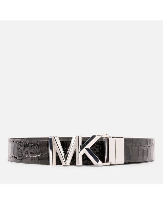 Michael Kors Black Reversible Croc-Effect And Grained Leather Belt