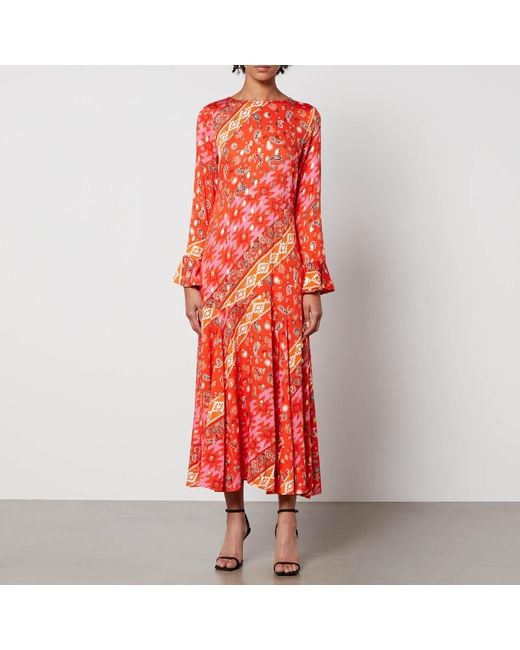 Never Fully Dressed Red Cassidy Eliza Printed Crepe De Chine Dress