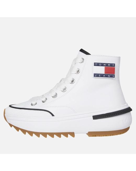 Tommy Hilfiger White Mid Run Cheat Leather Hi-top Trainers