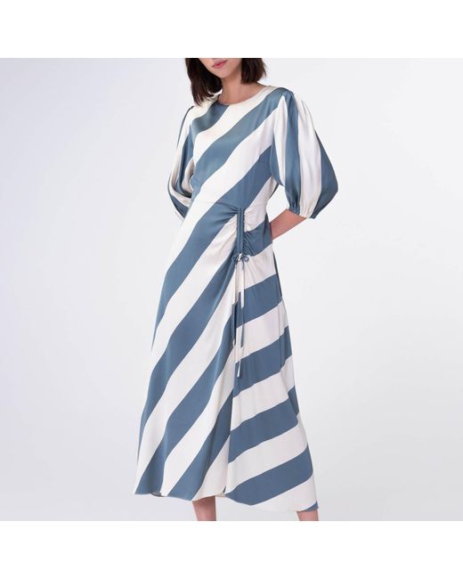 ALIGNE Blue Getson Humbug Stripe Satin Midi Dress