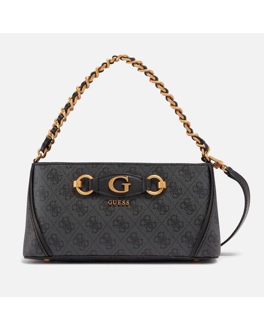 Guess Izzy Logoprint Faux Texturedleather Shoulder Bag in Black Lyst