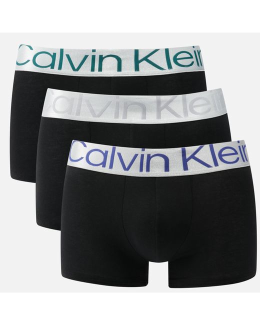 Calvin Klein Black Three-pack Steel Cotton-blend Boxer Trunks for men