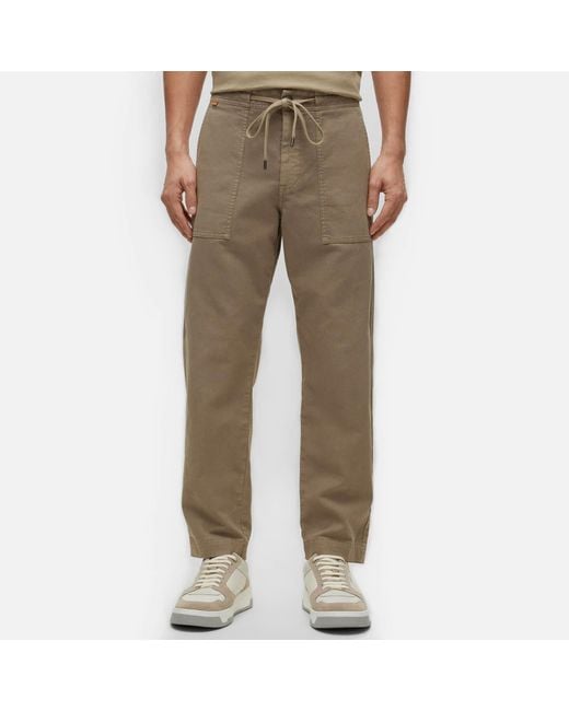 Boss Brown Sisla-pp Linen And Cotton-blend Trousers for men