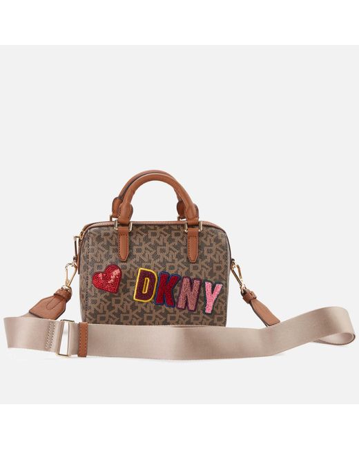 DKNY Brown Bryant Park Shoulder Bag Satchel Purse Handbag Faux Leather  Monogram