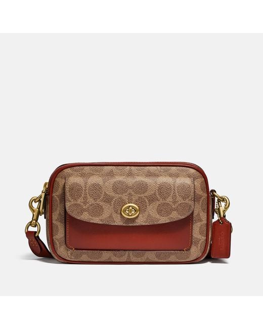 COACH Brown Coated Canvas Signature Willow Camera Bag