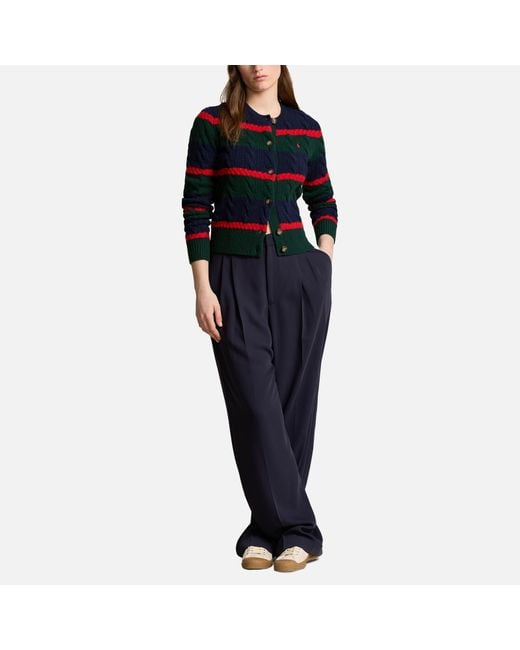 Polo Ralph Lauren Blue Striped Wool-blend Cable-knit Cardigan