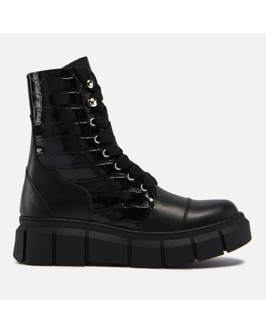 Alohas Black Can Can Croc-effect And Smooth Leather Boots