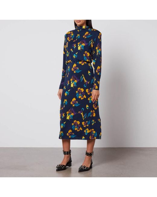 MAX&Co. Blue Oliver Floral-print Jersey Midi Dress