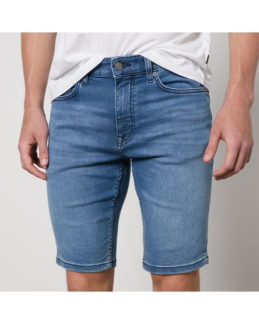 Boss Blue Delaware Cotton Blend Denim Shorts for men