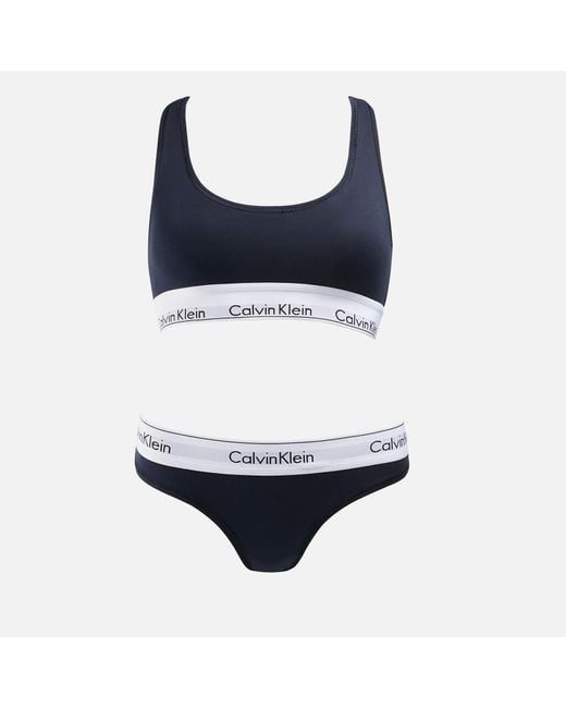 Calvin Klein Black Underwear Cotton-blend Unlined Bra And Thong Set