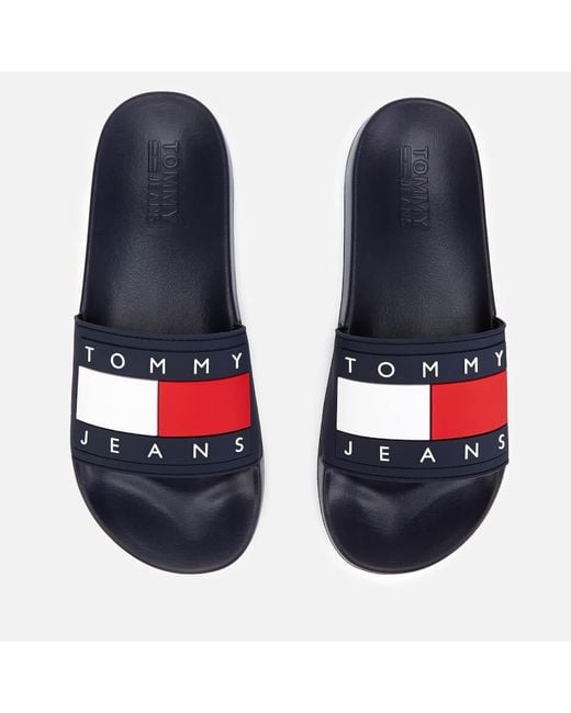Tommy Jeans Flag Pool Mens Midnight Navy Synthetic Slide Sandals 