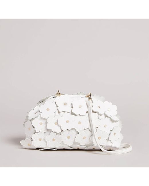 Ted Baker White Floriah Floral-appliquéd Leather Clutch Bag