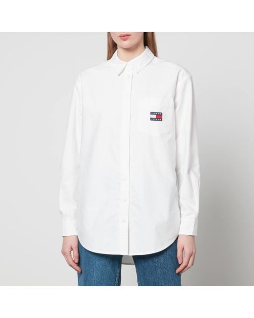 Tommy Hilfiger White Logo Badge Boyfriend Cotton Shirt