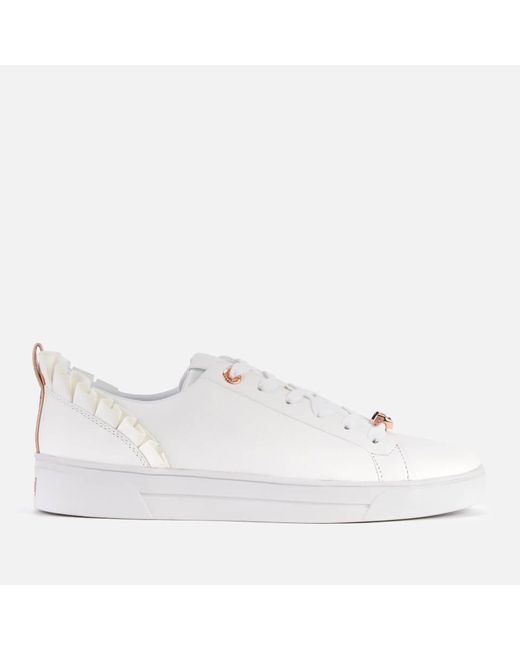 Ted Baker White Astrina Leather Frill Low Top Trainers