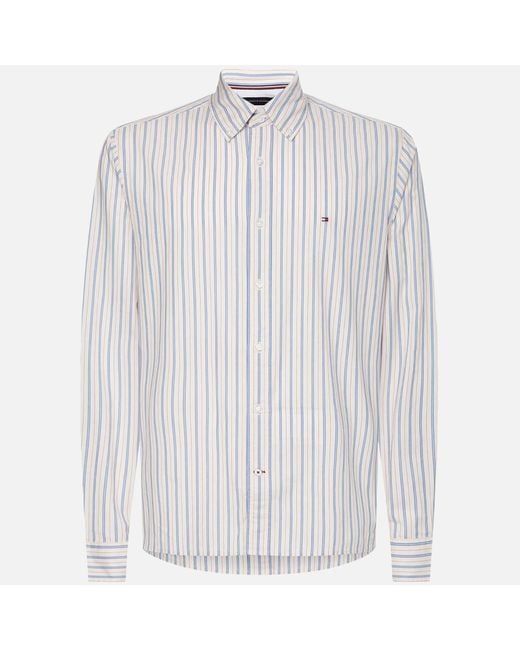 Tommy Hilfiger White Logo-embroidered Cotton-flannel Shirt for men