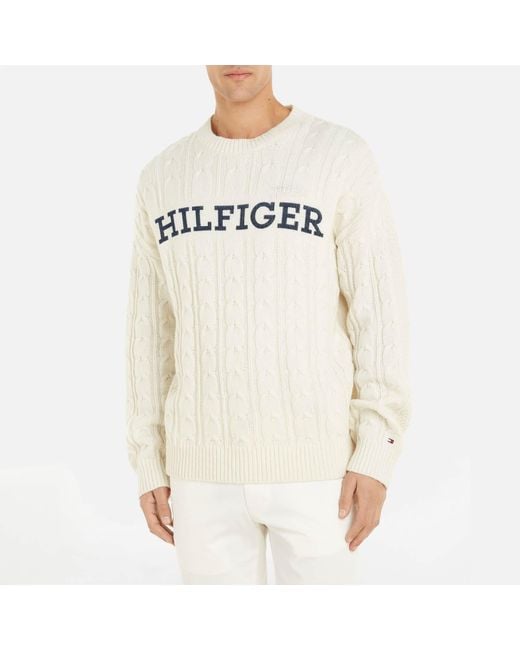 Tommy Hilfiger Natural Monotype Cable-knit Wool-blend Jumper for men