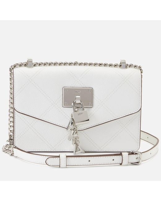 DKNY Leather Elissa Small Shoulder Flap Bag in White | Lyst