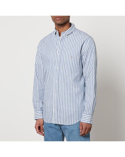 Gant Blue Cotton-blend Striped Long Sleeved Shirt for men