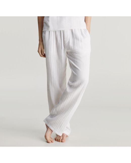 Calvin Klein White Textured Cotton-gauze Sleep Pants